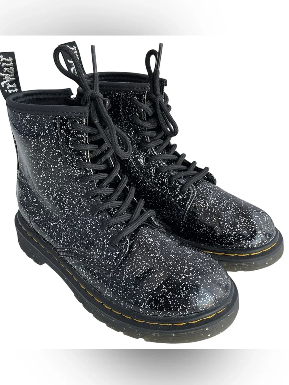 Dr Martens 1460 Cosmic Glitter Sparkles Black Patent Leather Boots Kids Size 1